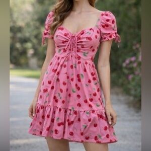 Sweet Society Pink Cherry Print Mini Dress, XS